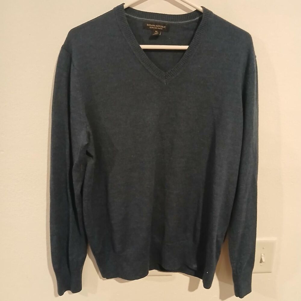 Banana Republic Extra Fine 100% Merino Wool Men's Navy Pullover Sweater Size XL